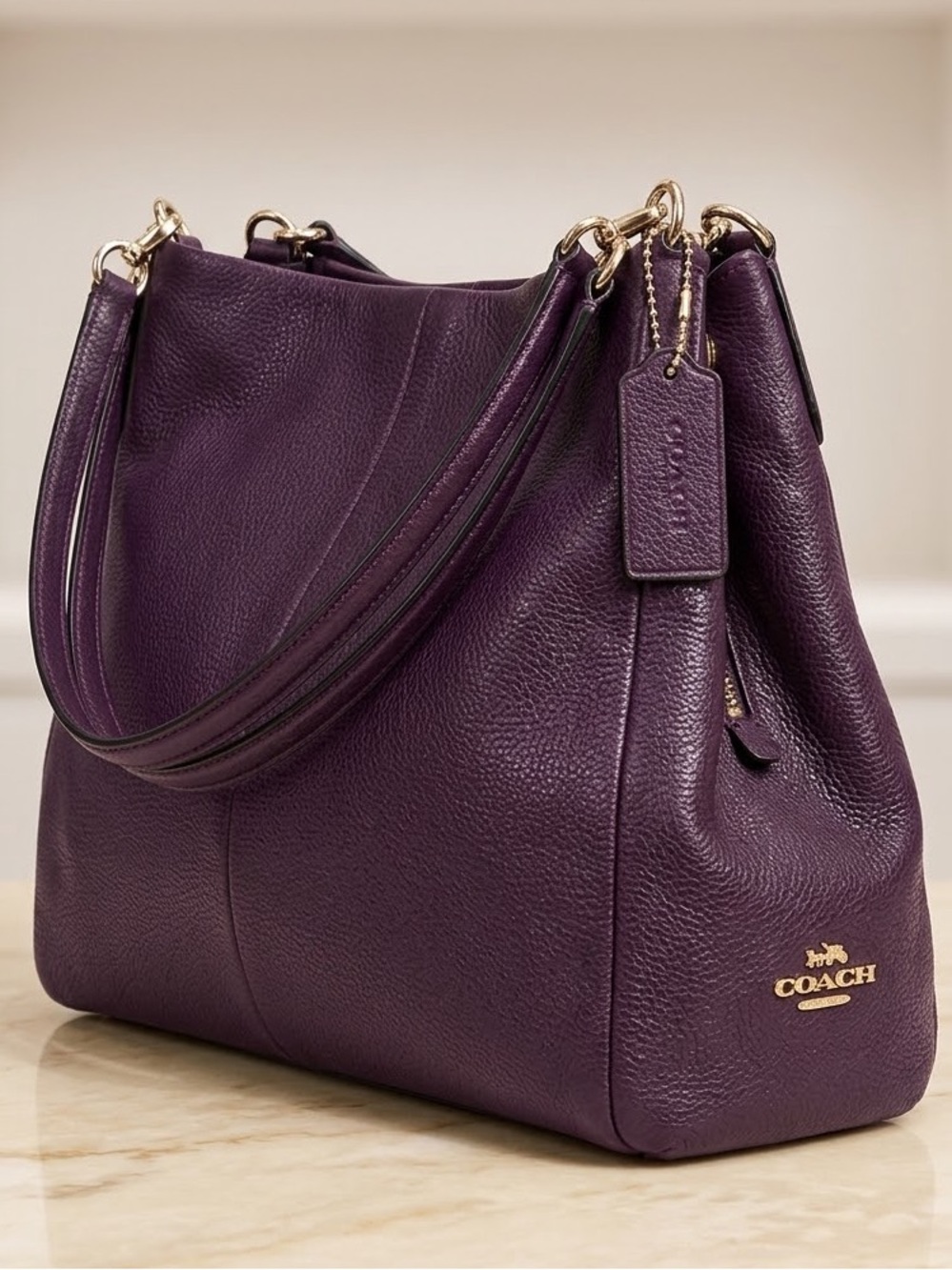 Coach New York Plum Purple Pebbled Leather Hobo Shoulder Bag